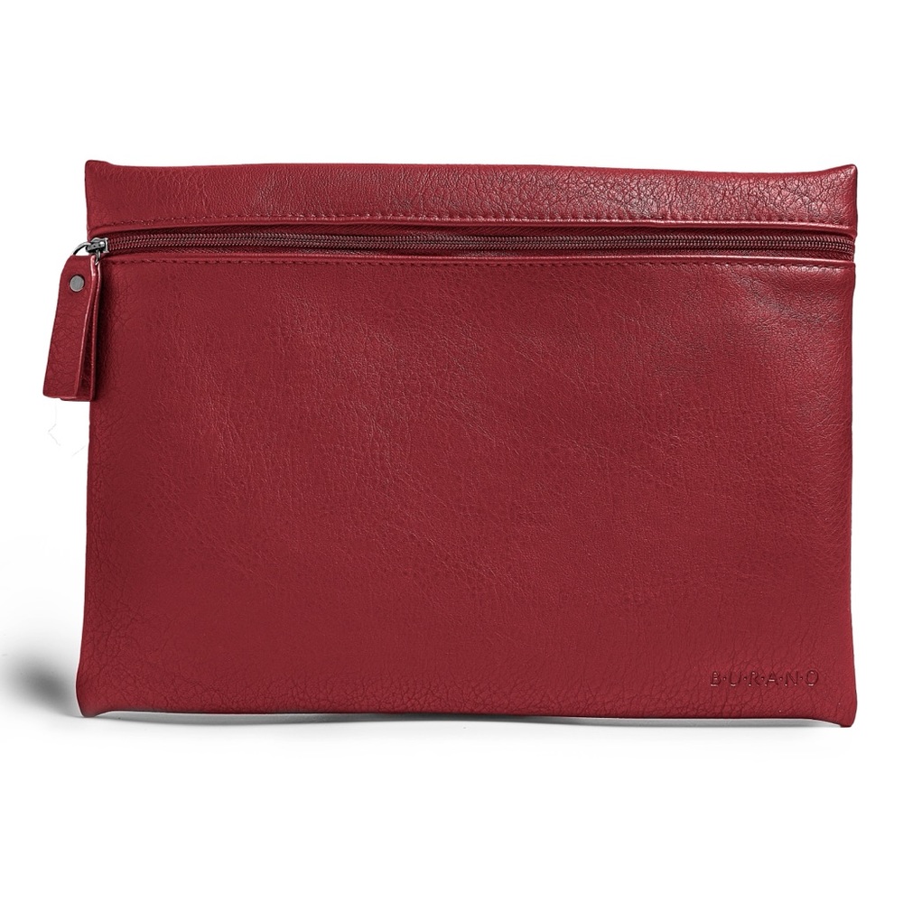 Burano Cosmetic Bag Vegan Leather Flat Zipper Pouch Sangria Red